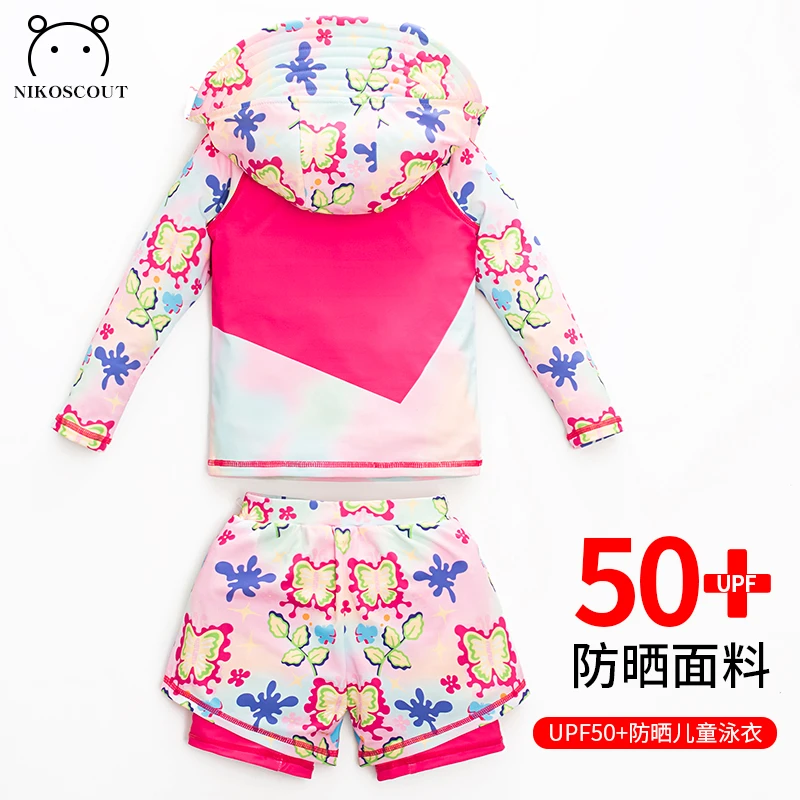 泳衣女儿童宝宝防晒长袖分体中大童速干洋气游泳衣夏冲浪海边泳装