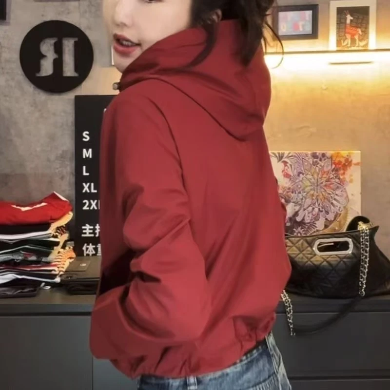 2025秋季新款时尚防风短款收腰连帽风衣工装韩版休闲外套女