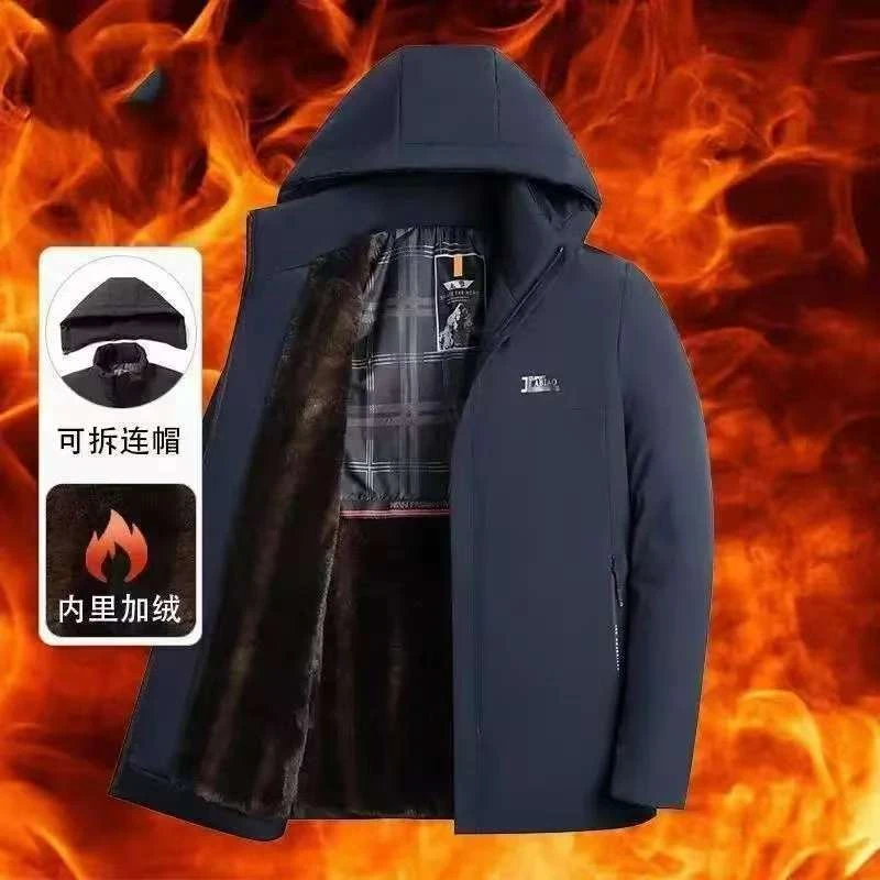 新款冬季加绒加厚上衣中老年保暖防寒棉衣爸爸服中长款休闲带帽装