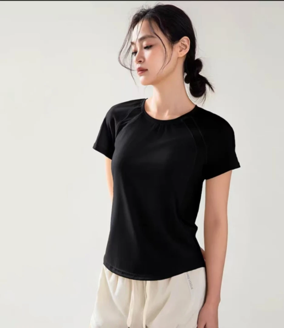 大码--薄款宽松拼网短袖瑜伽服女跑步健身速干透气上衣夏季外穿