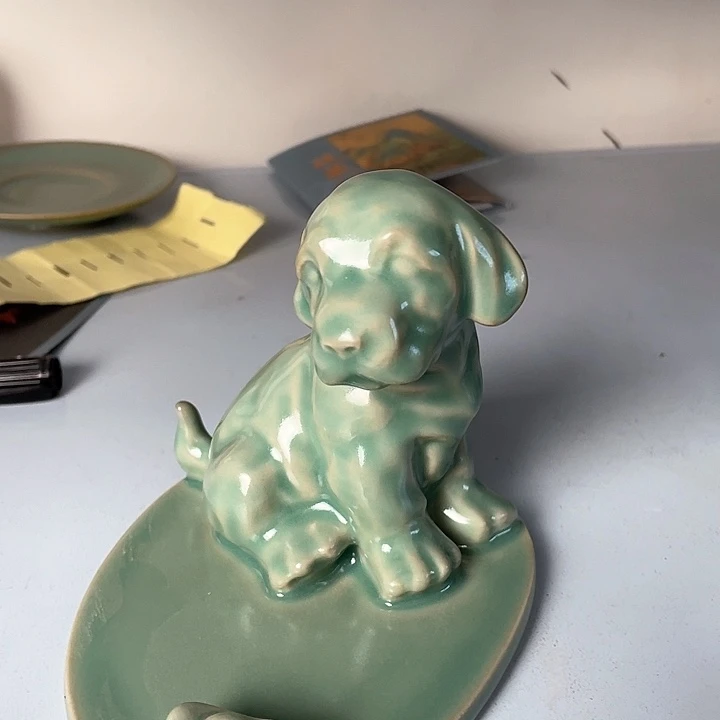 摆件青绿釉 狗狗茶宠