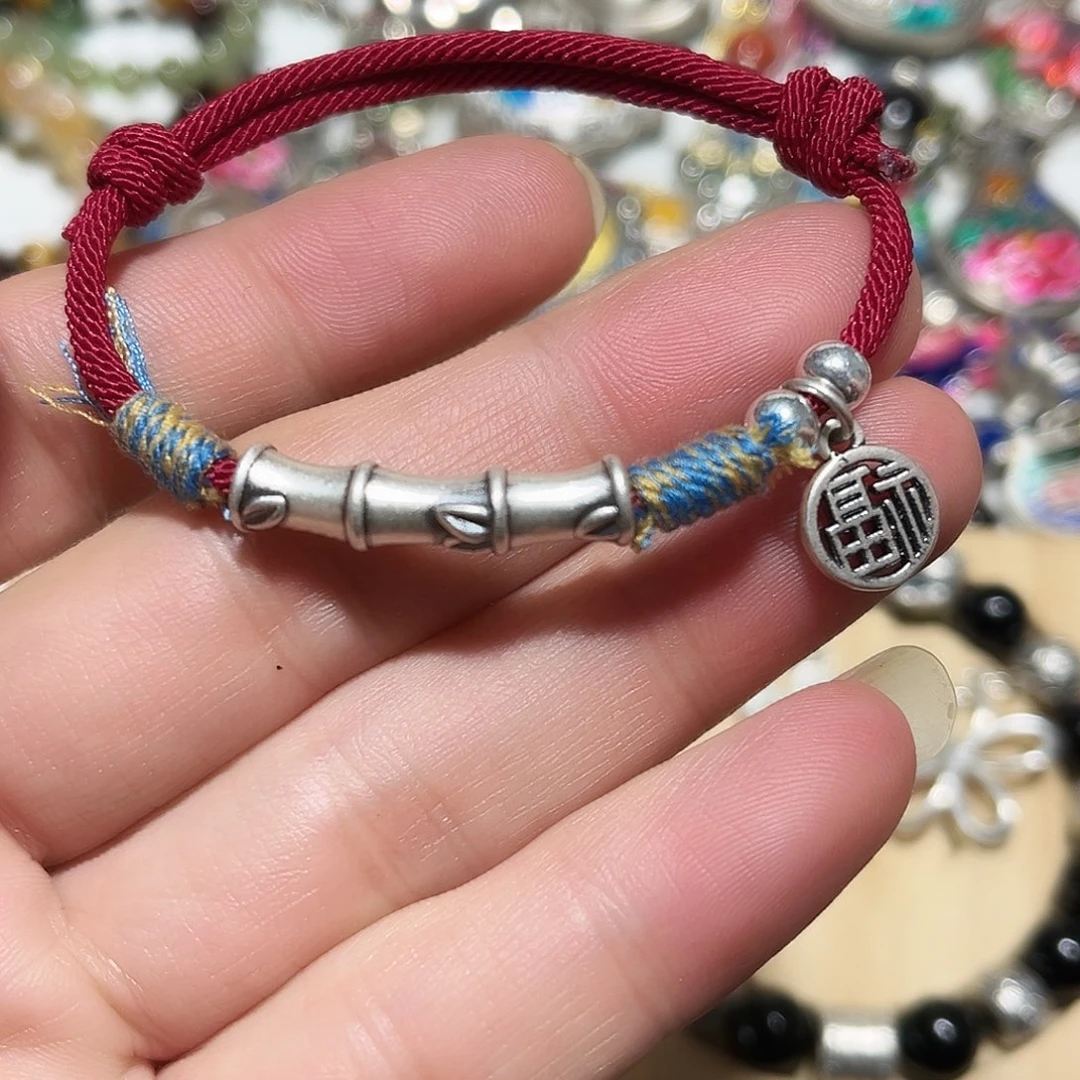 吊坠足银珐琅福竹