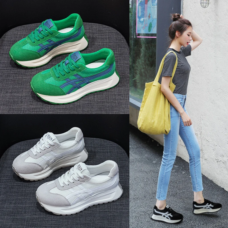 万达撤柜头层牛皮2025年春季新款厚底韩版复古休闲时尚运动女鞋潮