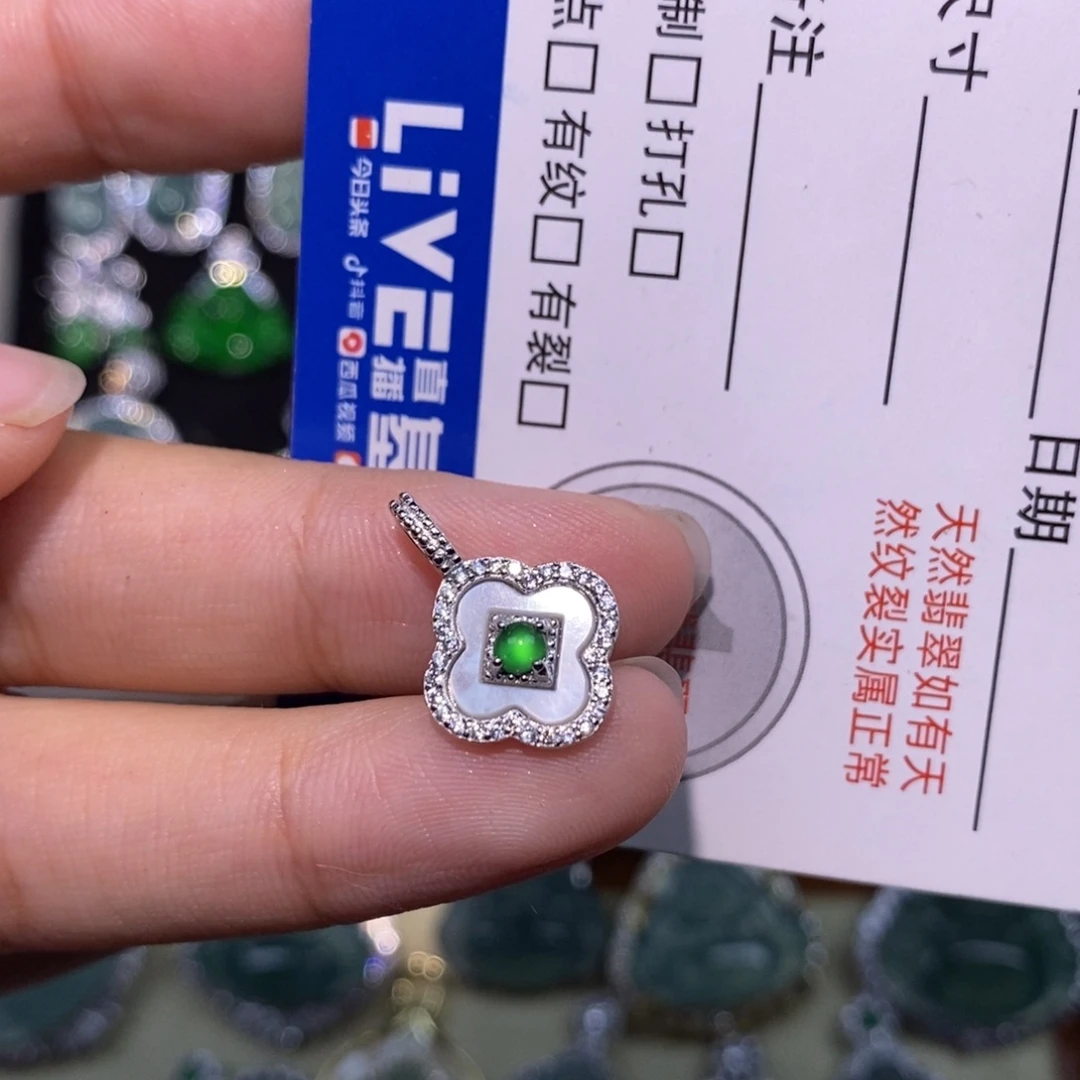 颈饰银S925镶嵌翡翠天然