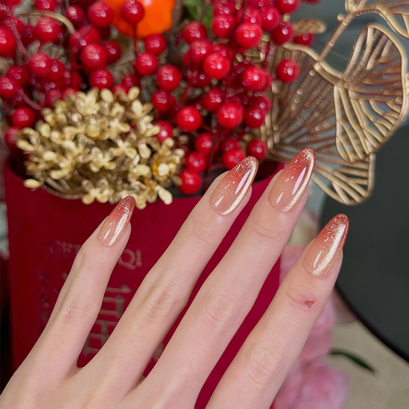 GREENBELLE【朱樱】极致简单渐变干净新年高级仙女显白纯手工穿戴甲