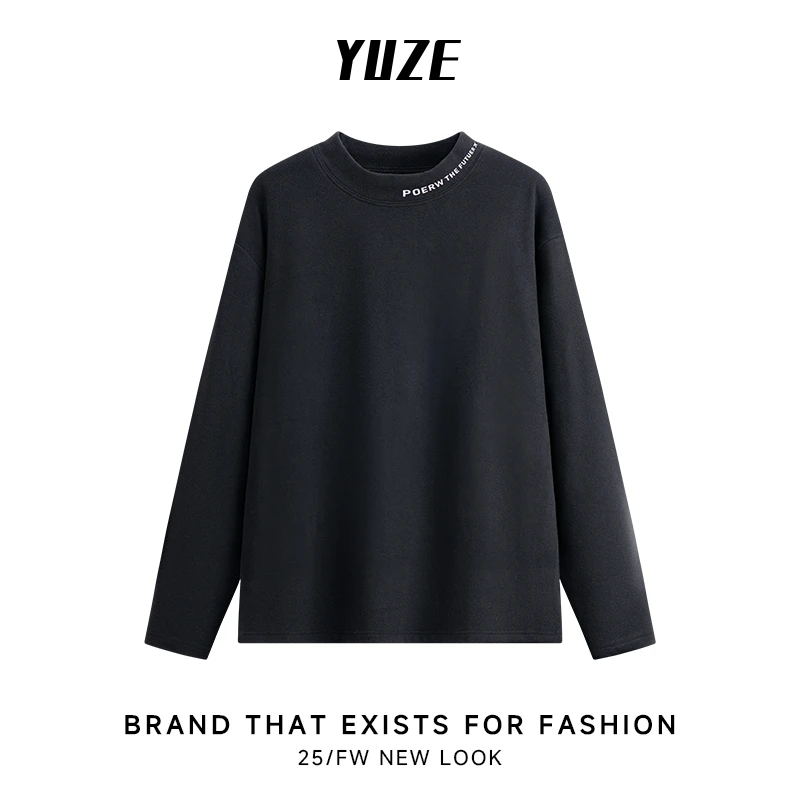 【YUZE】冬季新款双面德绒百搭字母硅胶烫印长袖T恤情侣打底DR0005