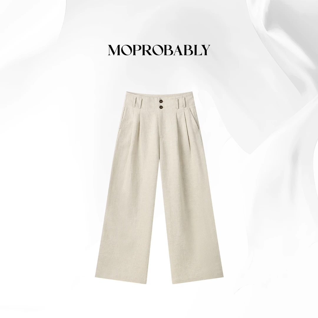 Moprobably贝贝「双麻裤」“100亚麻”时尚气质百搭休闲裤B5363015