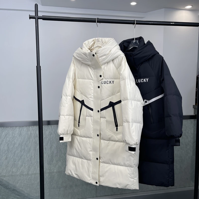 25年品牌反季羽绒服女绒子含量90%长款加厚保暖外套冬季鸭绒86058