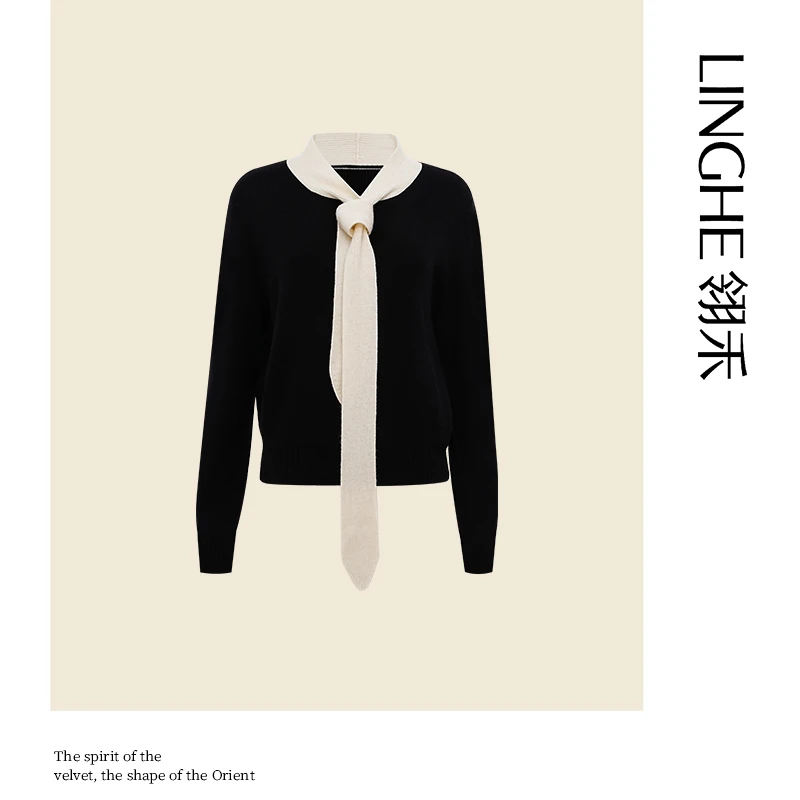 翎禾LINGHE-「冬日恋歌」撞色领巾套头毛衫