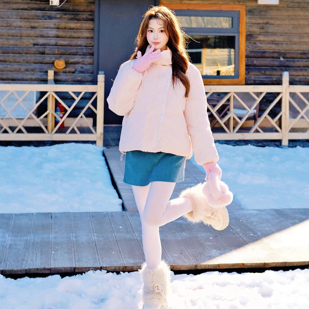 减龄韩系保暖棉服外套时尚2025新款甜美少女刺绣蝴蝶结短款棉衣女