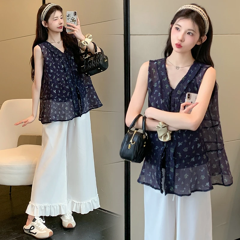 孕妇装三件套韩版时尚阔腿裤百搭潮流新款女夏季休闲背心宽松长裤