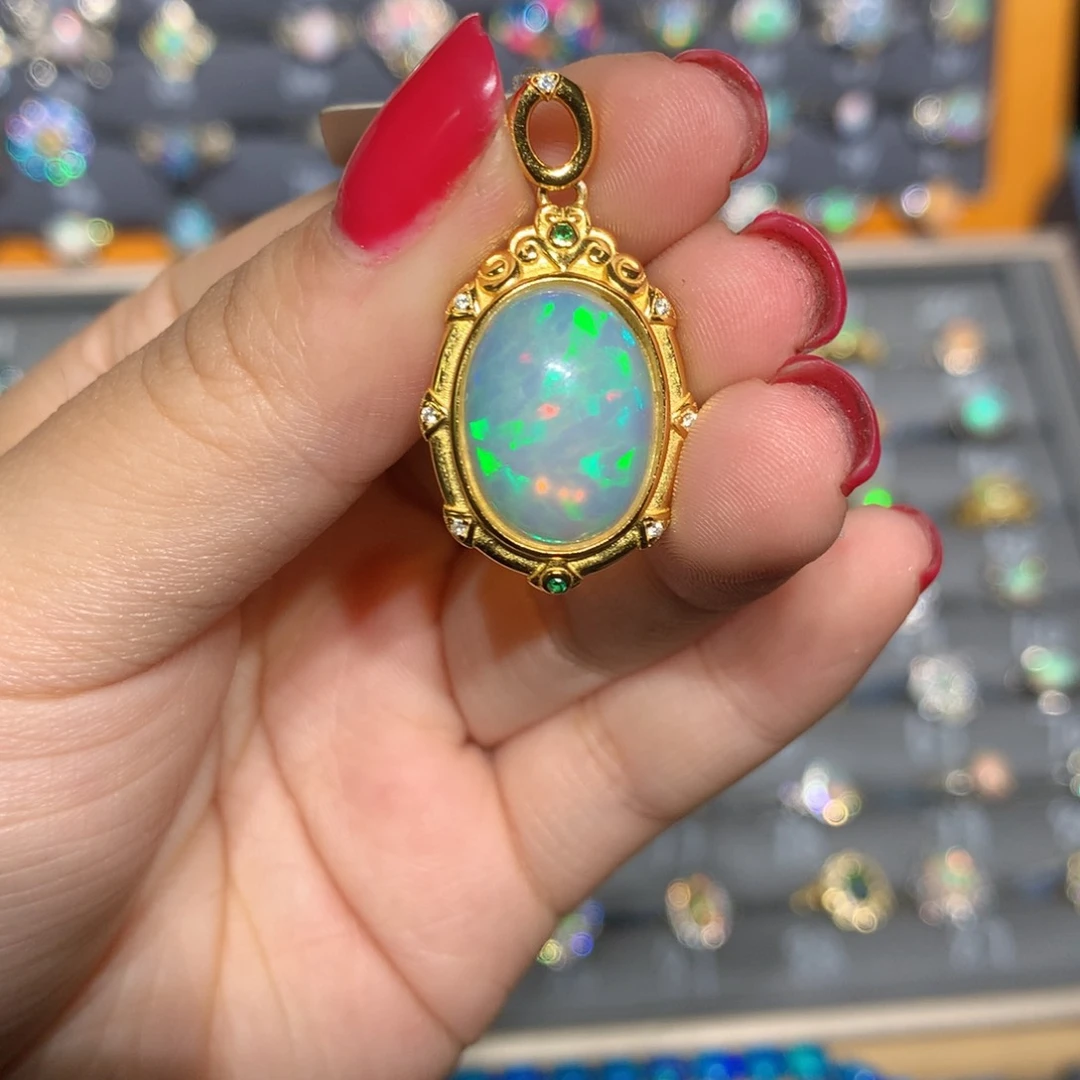 银S925镶嵌欧泊欧泊吊坠l