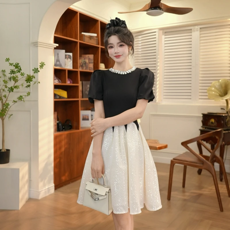 【JANE·简】夏季女设计感法式方领连衣裙气质名媛收腰65060