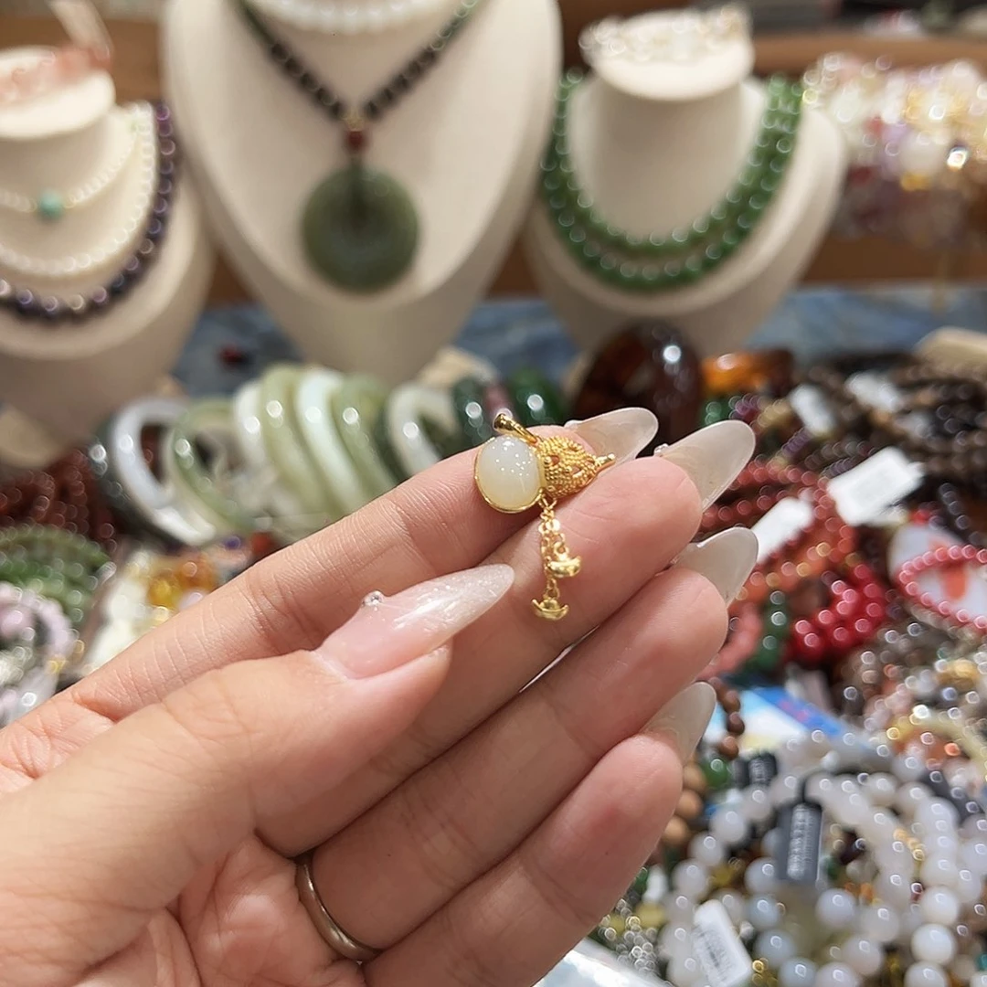 颈饰银S925镀金镶嵌和田玉