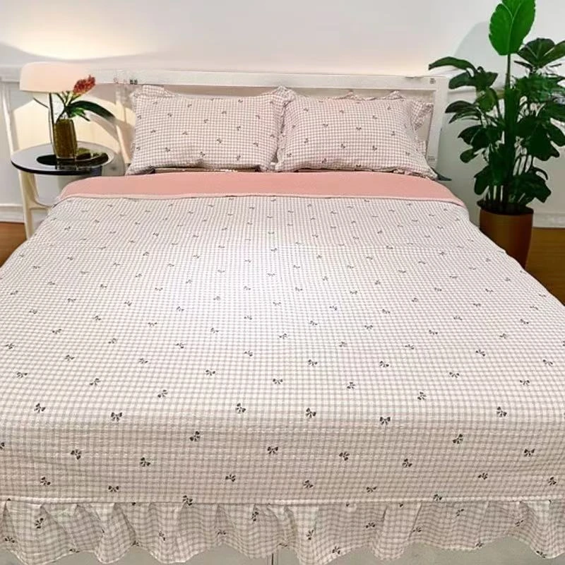 全棉蕾丝格子2.0m*2.3m床盖三件套