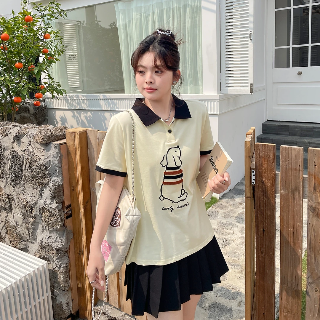 【现现专场】夏季新款休闲时尚撞色短袖女大码胖mm减龄正肩显瘦t恤