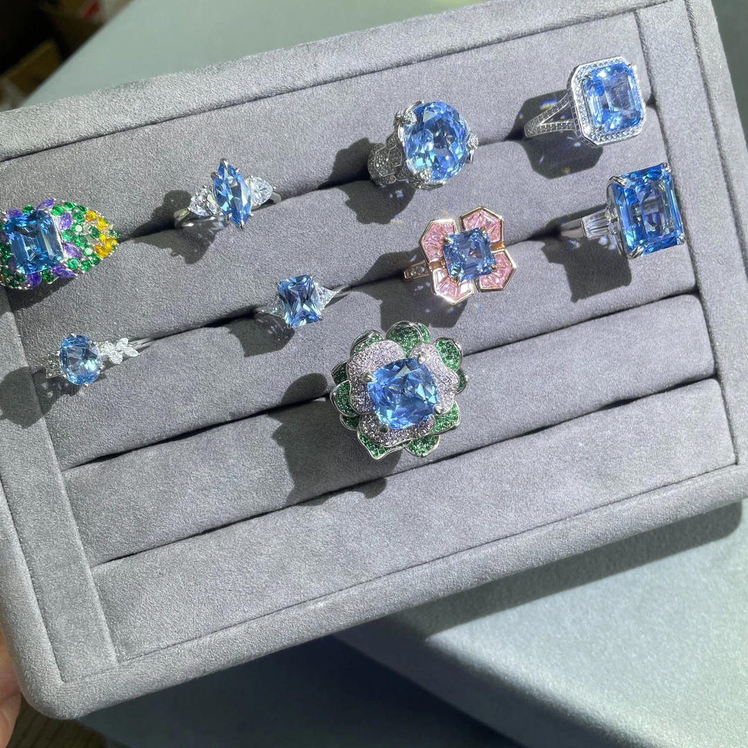 培育海蓝宝石实验室培育海蓝宝圣玛丽亚色戒指