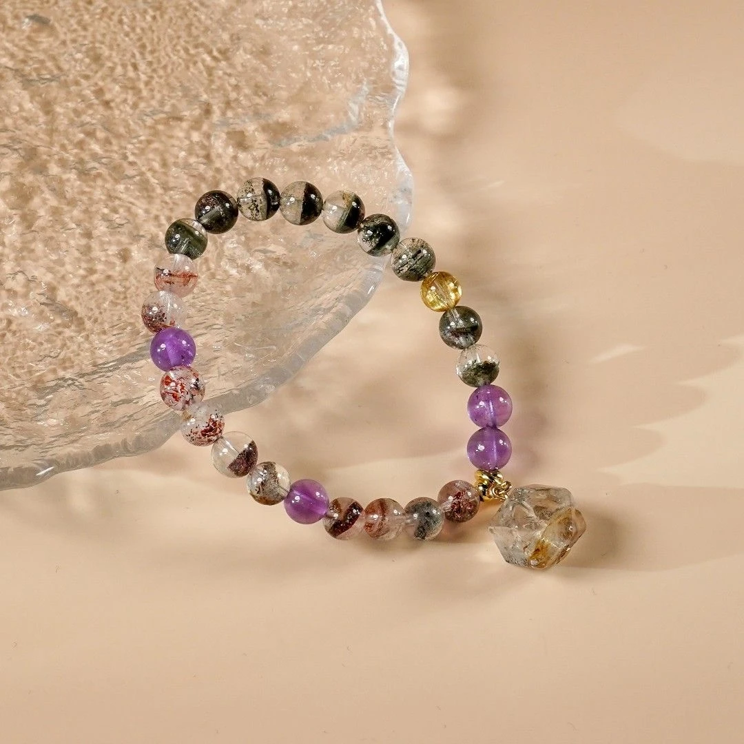 【MLK】七彩聚财|绿幽灵超七单圈手串S65ZC5011