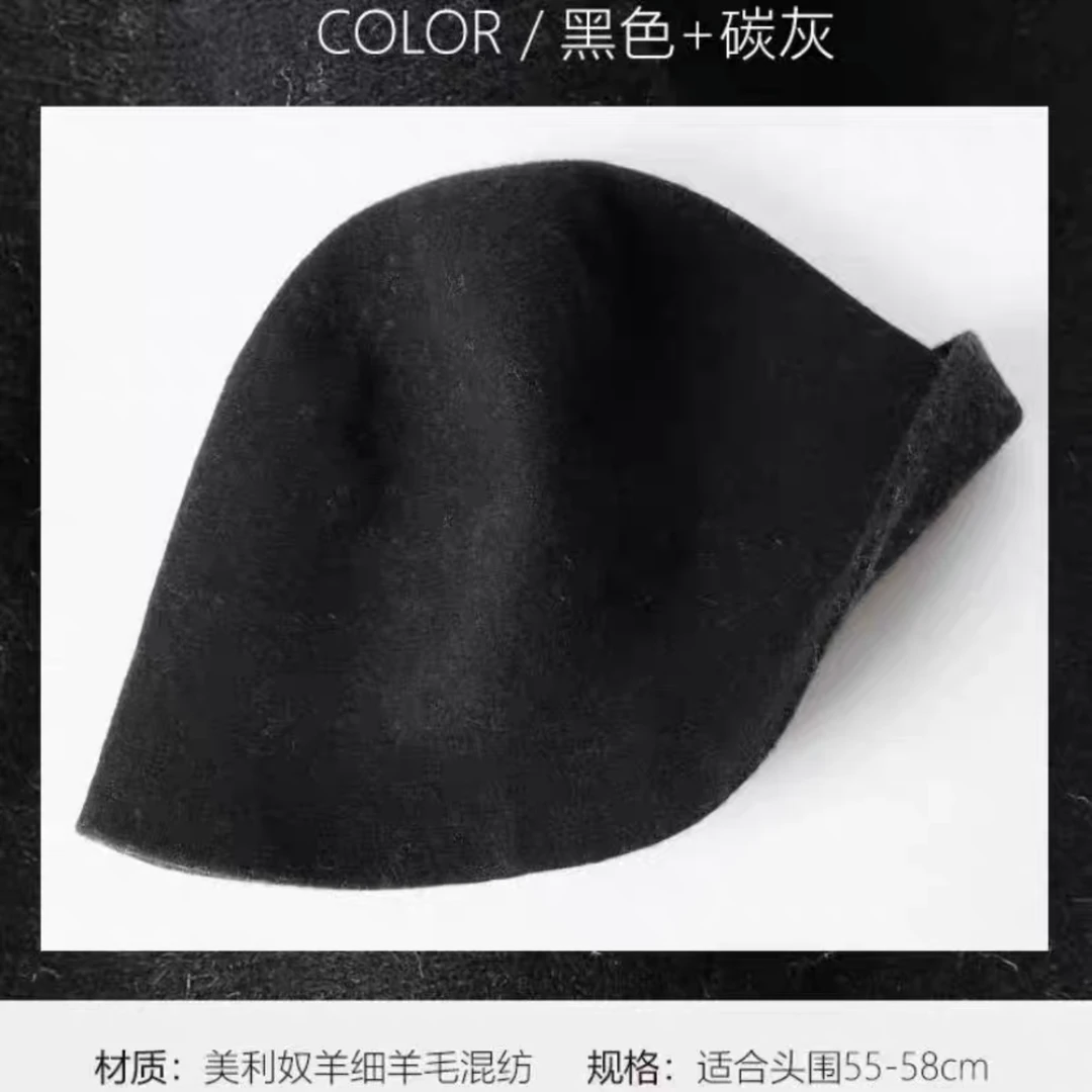 正反可带双面羊毛水桶帽冬季保暖显脸小日系百搭纯色渔夫帽A9
