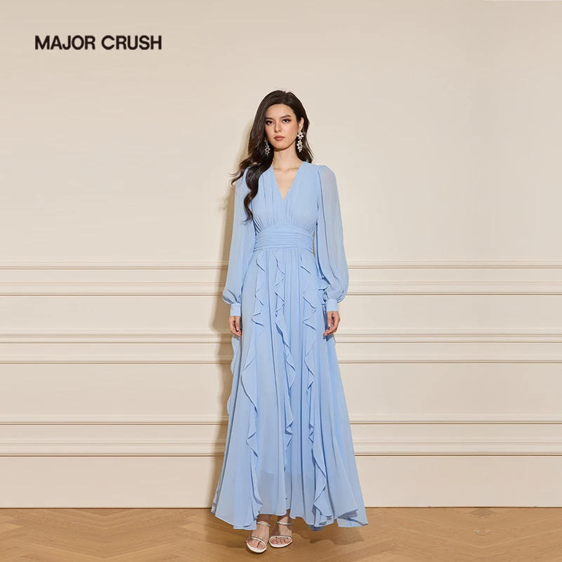 MAJOR CRUSH裙子冬款优雅法式气质海韵絮语收腰大摆连衣裙6683