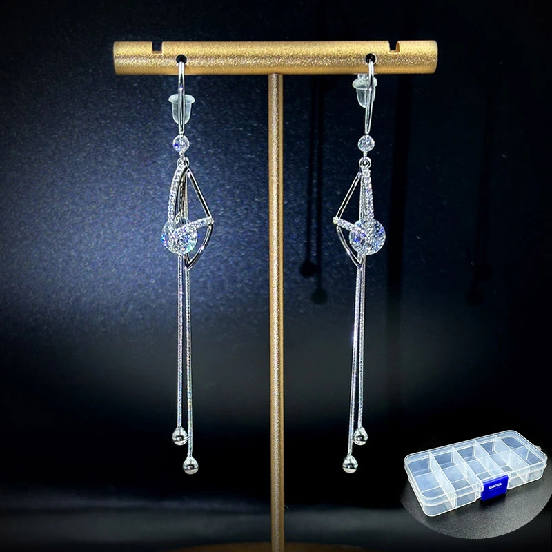 铜合金耳饰 时尚精致几何锆石耳坠女气质长款流苏耳环小众耳饰品