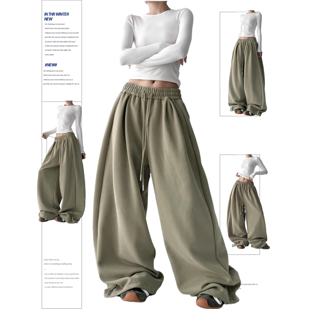 超好看秋冬季新款街舞风卫裤女宽松慵懒风运动裤高个子阔腿裤加绒