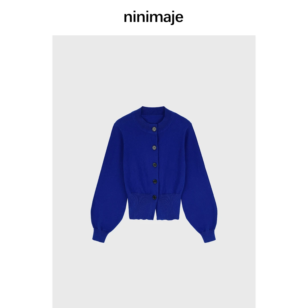 NanBeiBei  极简设计款高级调性密织单排扣灯笼袖针织衫 6676