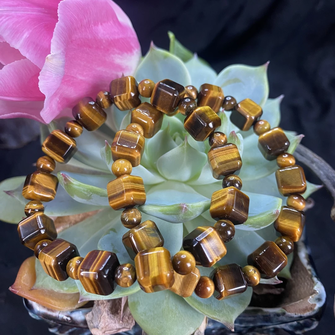 【玉合缘】天然黄虎眼虎睛石方糖时尚单圈手链手串-多样性发一 1044