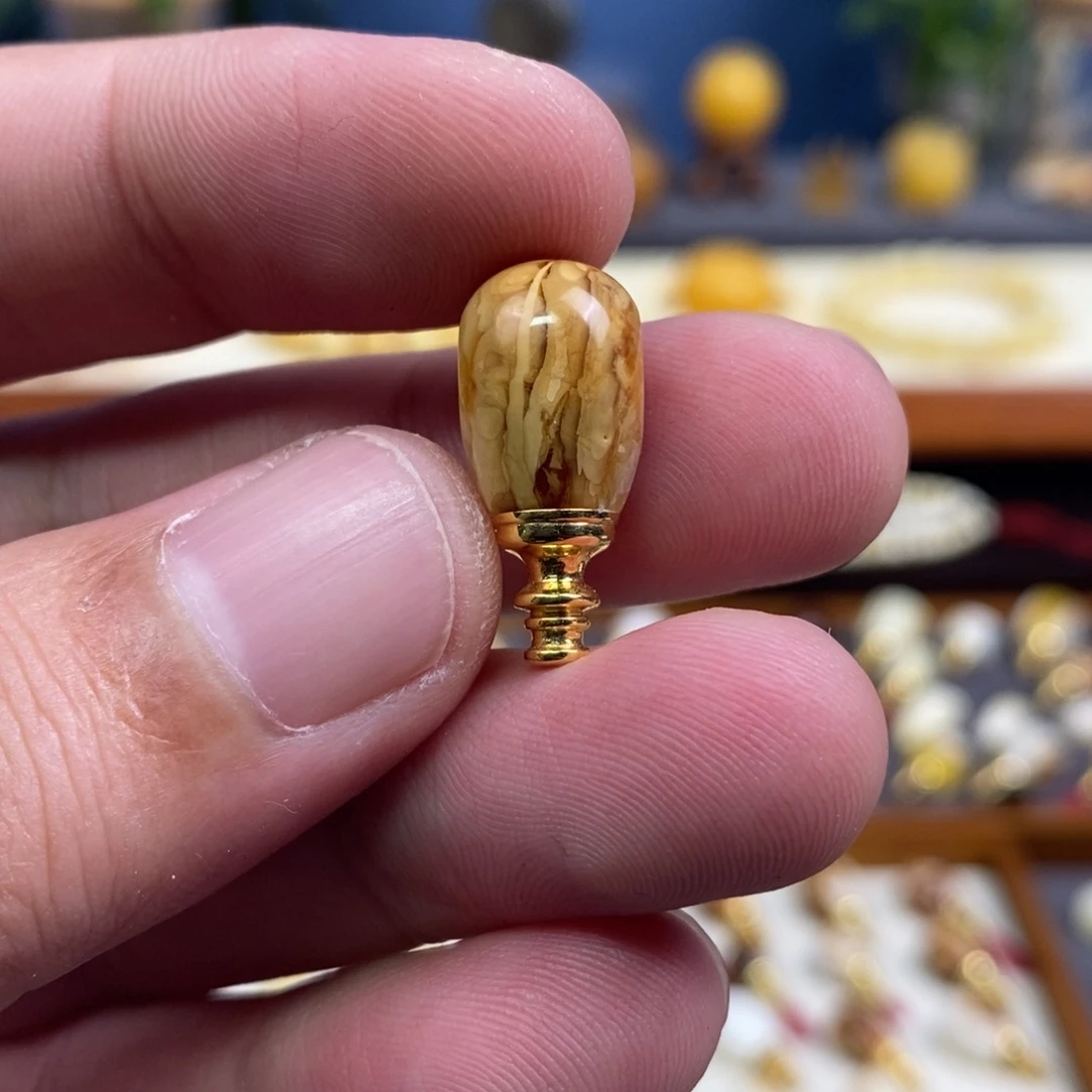 蜜蜡18K金镶嵌裸石配饰三通尺寸9.9
