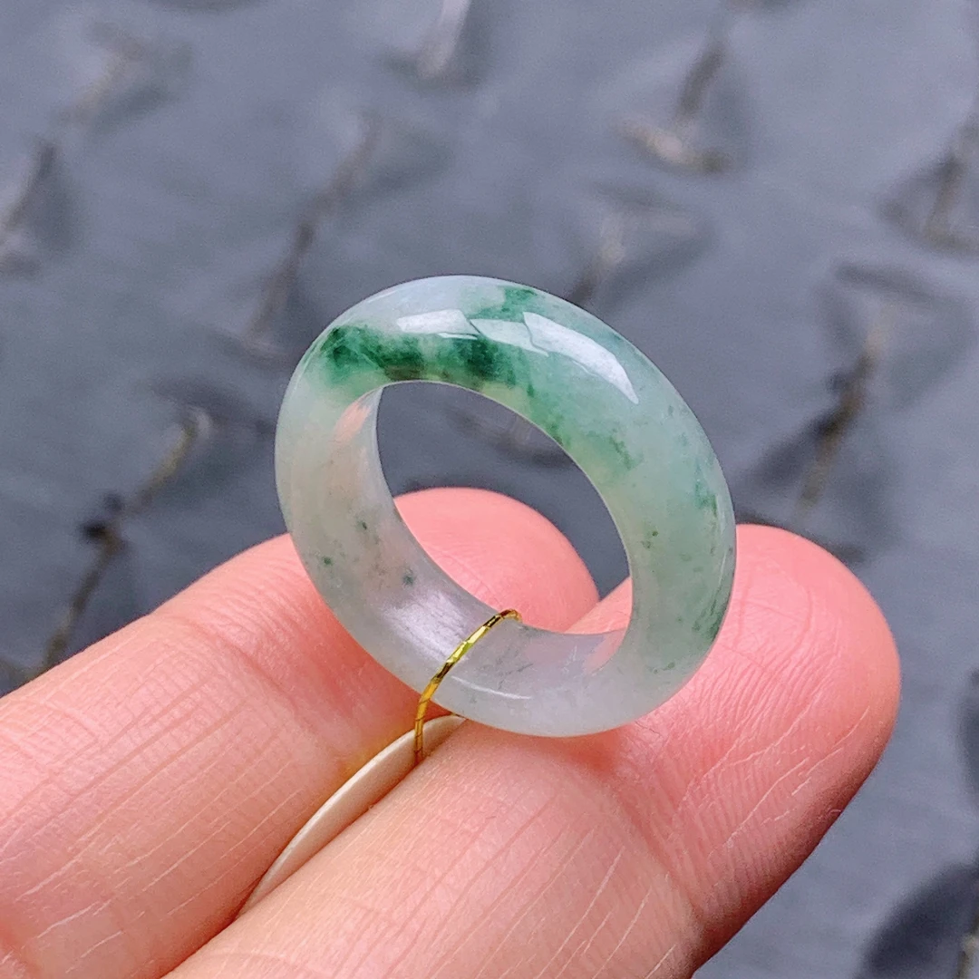 7-8号缅甸天然A货翡翠T626 内径15/5.8/3.2mm 飘花戒指男女款素圈