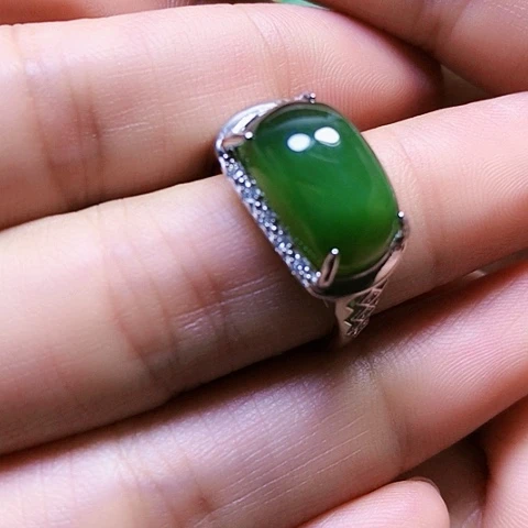 和田玉戒指银S925镶嵌