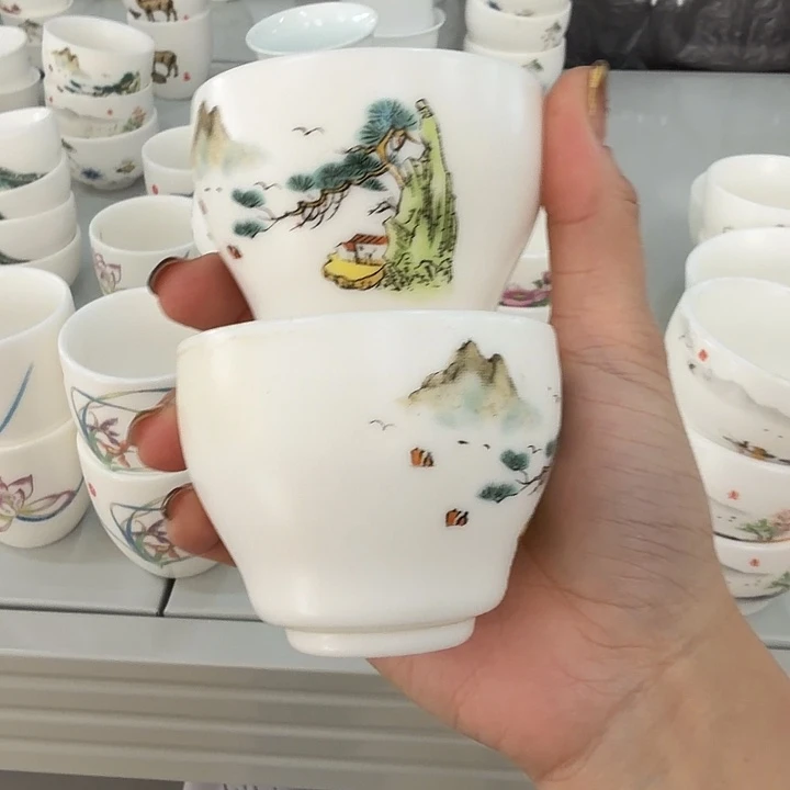 素烧孤品高端羊脂玉主人杯两个120山水