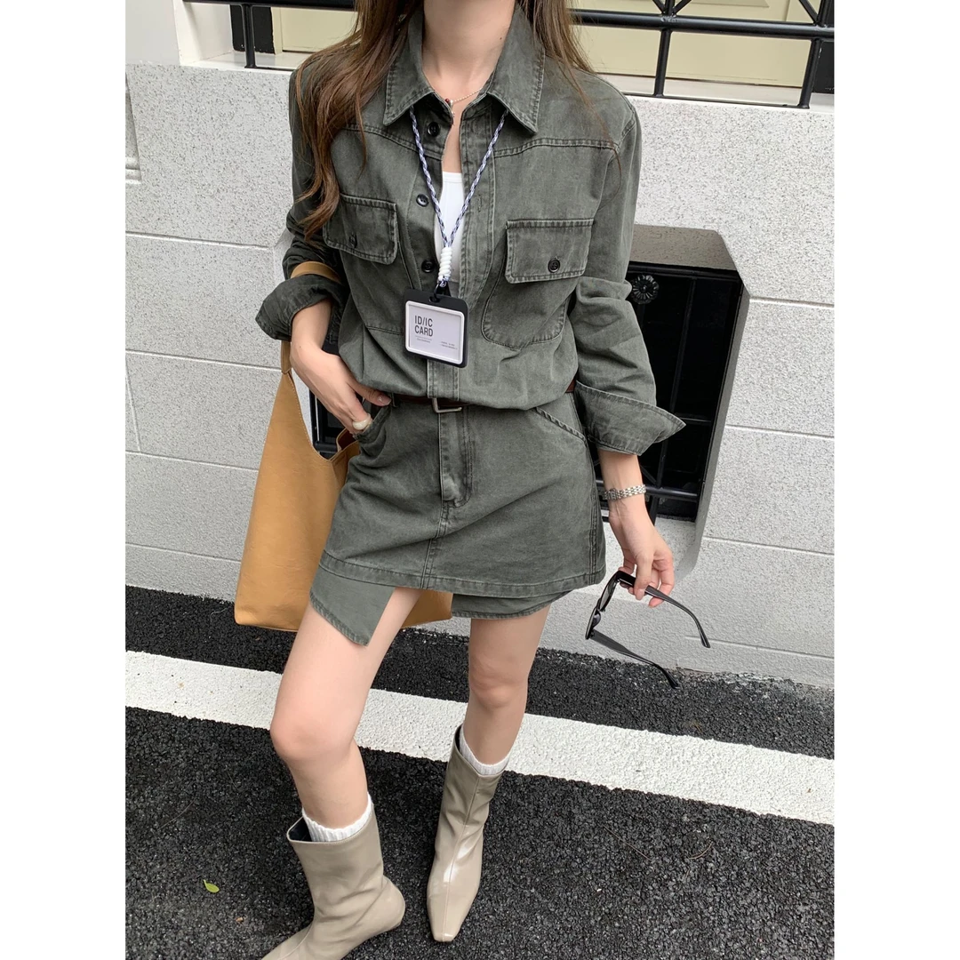 连衣裙工装风衬衫裙气质收腰显瘦假两件A字老钱风松弛感女装贵气