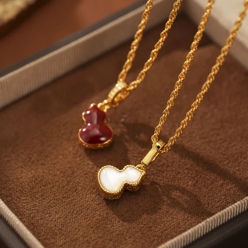 铜项链 法式复古新年设计感红白双面喜庆葫芦颈链女B2-002