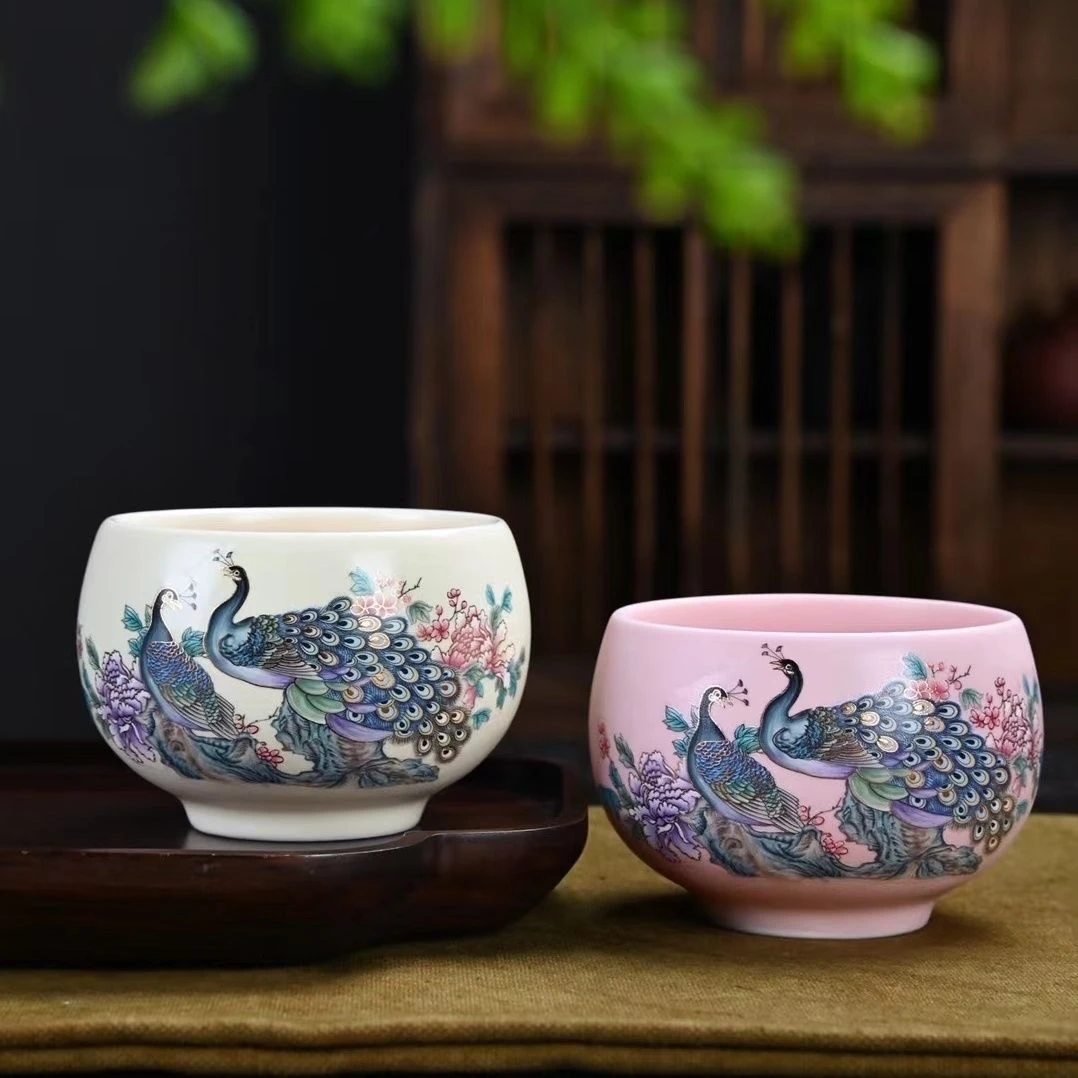 黄汝+粉汝孔雀变色对杯@ZHTJ459