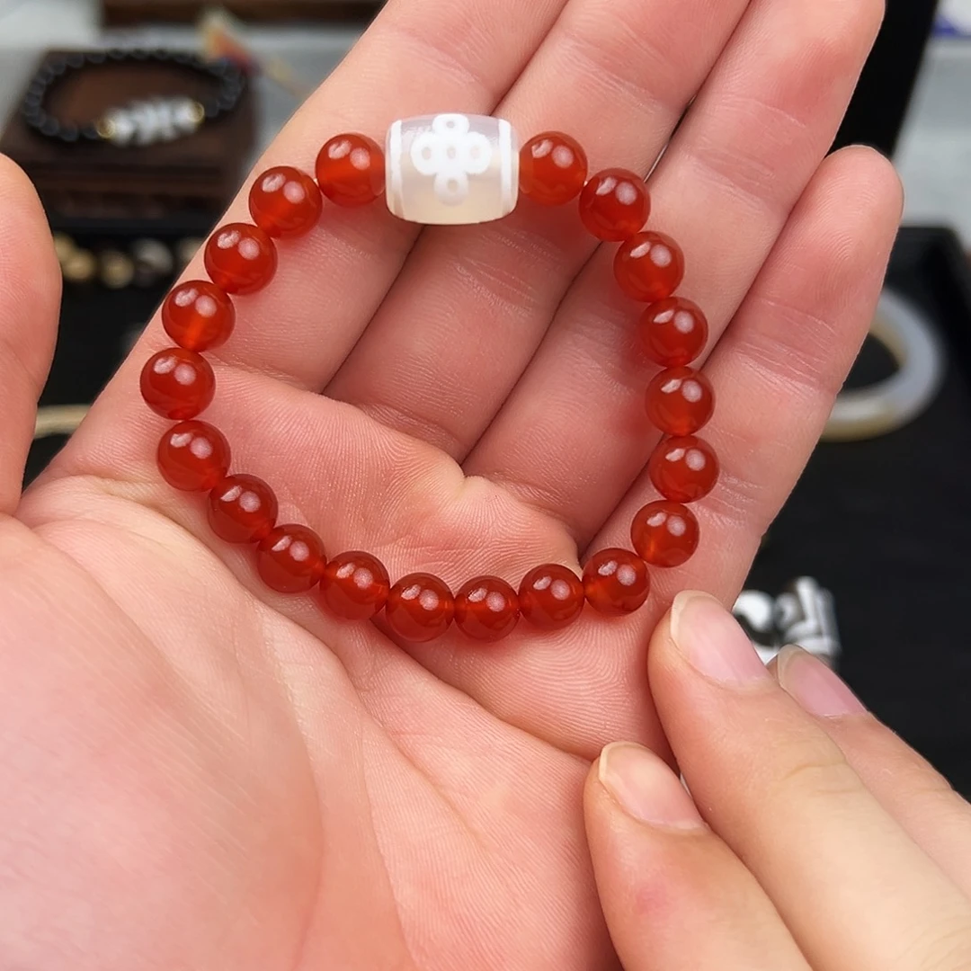 玛瑙/玉髓耳钉合金福利五闪红玛瑙手串