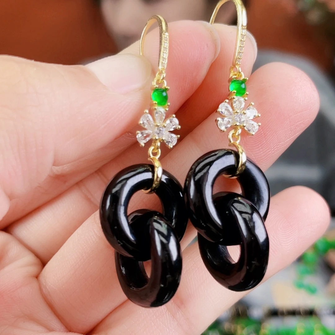 翡翠银S925镶嵌耳饰