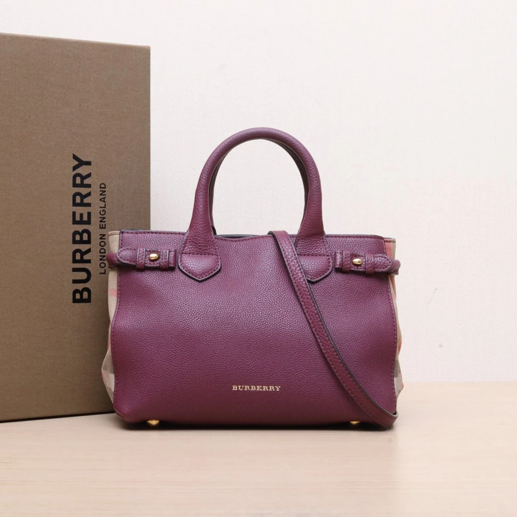 95新 BURBERRY/博柏利 【活动双双】班纳 小号 紫色 皮革C包