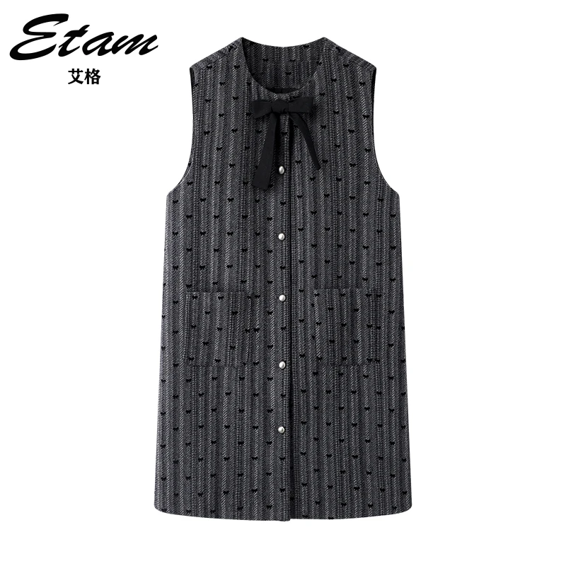 Etam/艾格轻奢风蝴蝶结装饰背心裙冬季新款气质无袖高级感连衣裙