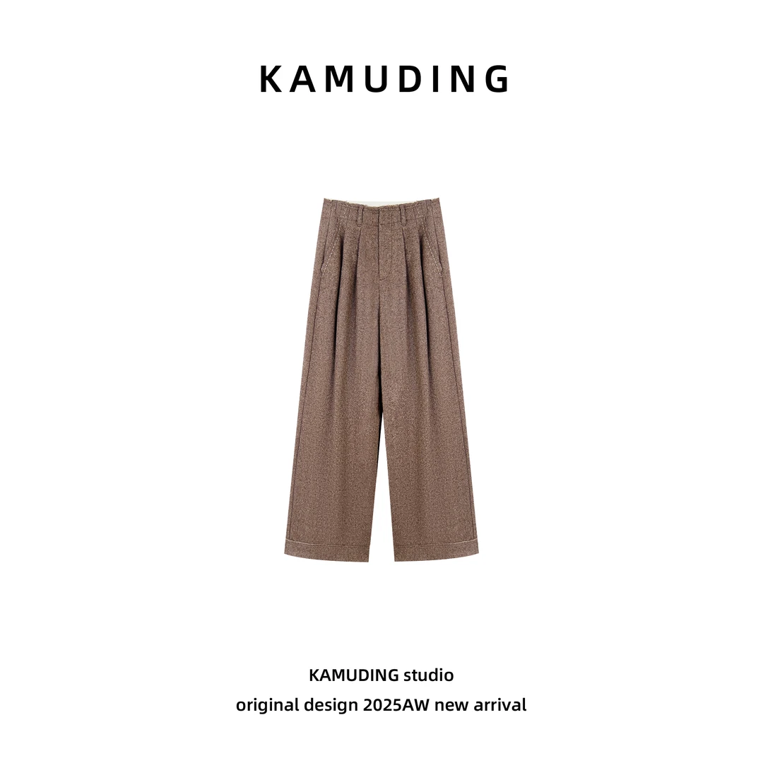 KAMUDING2025新款C秋冬显瘦高腰垂感阔腿休闲裤25325