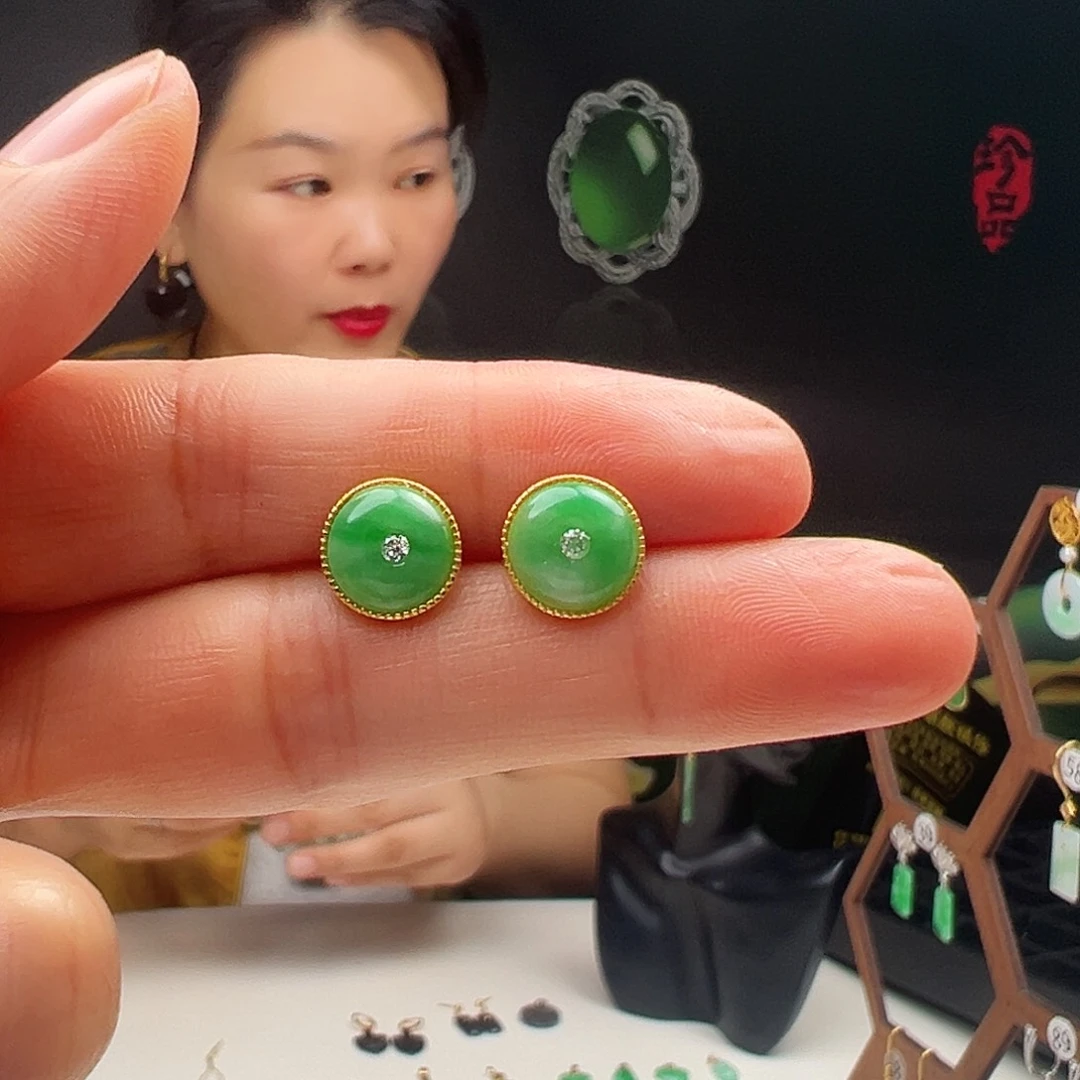 翡翠银S925镶嵌耳饰天然翡翠