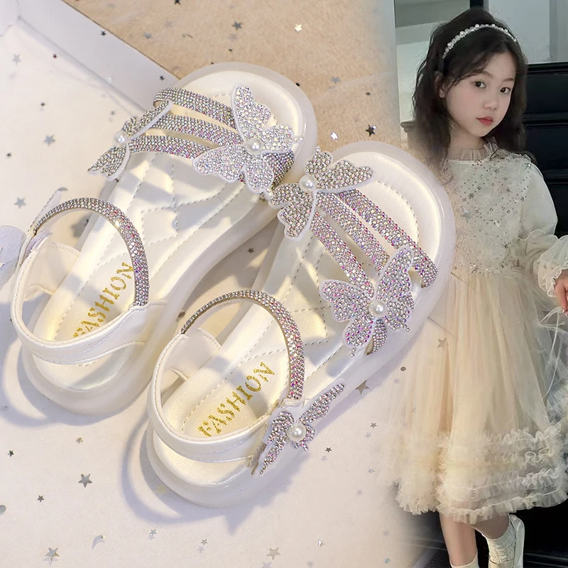 儿童凉鞋女孩沙滩鞋2025新款夏季水晶露趾凉鞋软底女童公主鞋
