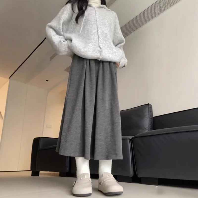 灰色针织糯米半身裙女大码胖mm显瘦遮肉a字中长款梨形伯克利裙子