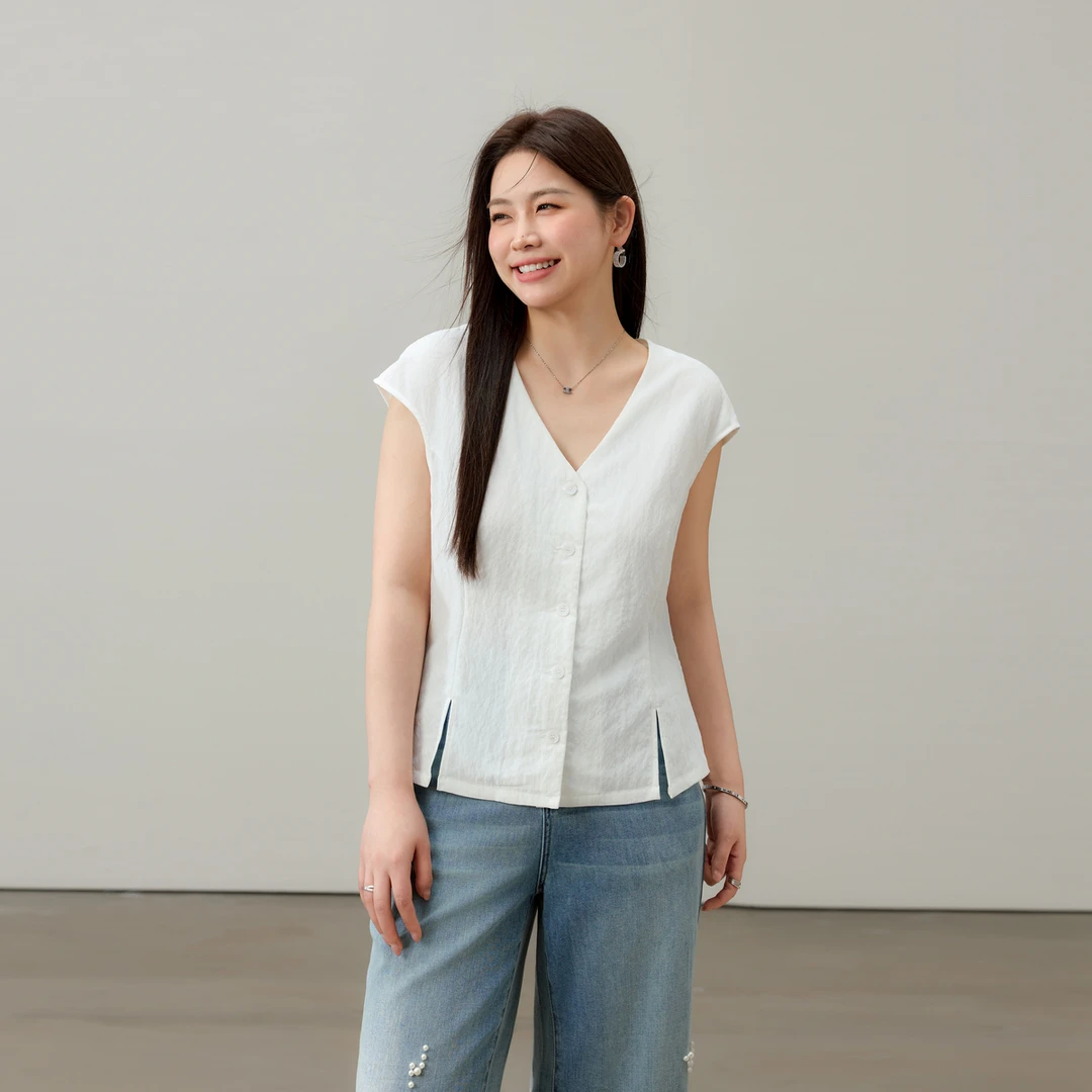 【V领设计别致百搭马夹】纤莉秀E大码女装知性时髦马甲QK1740