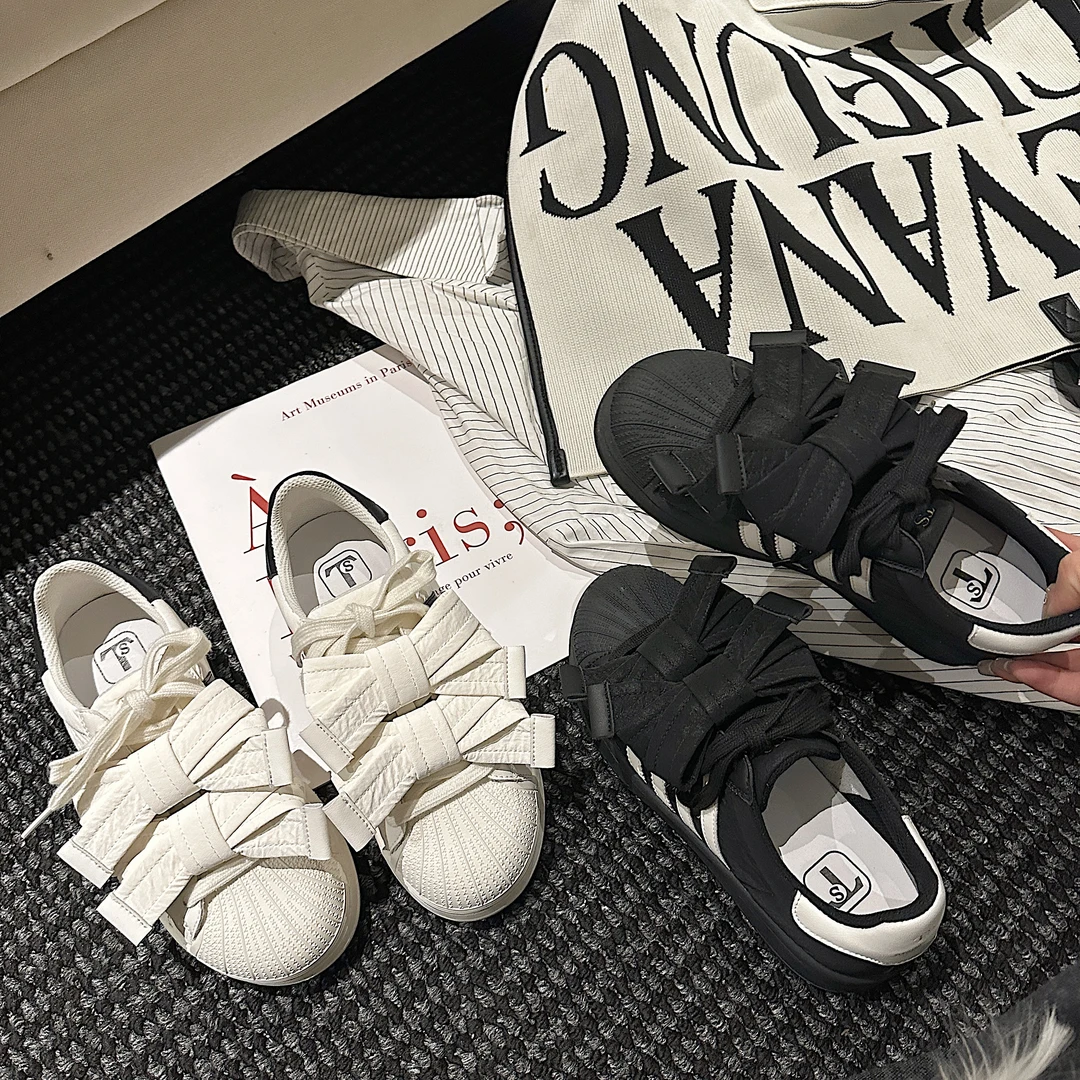 TS休闲鞋2025春季新款贝壳头小白鞋休闲百搭平底板鞋时尚老爹鞋女