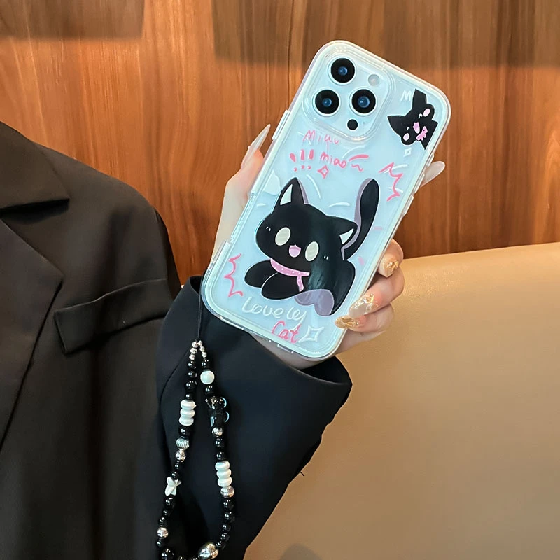 惊吓猫咪炫彩透明适用苹果iPhone16华为手机壳15/14/pura70女挂绳