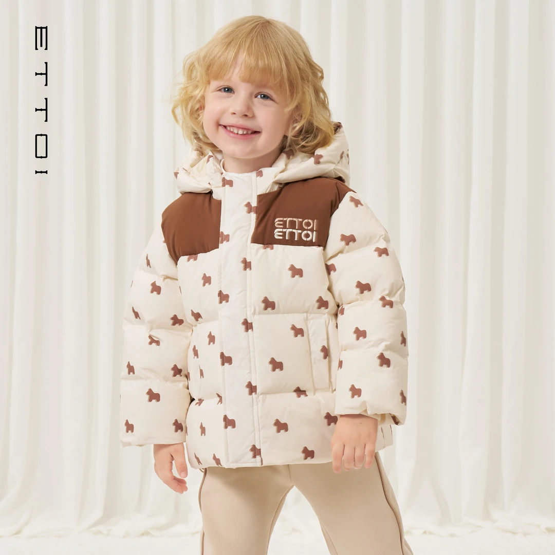 ETTOI爱多娃冬季2025新款小马印花中性款保暖羽绒服
