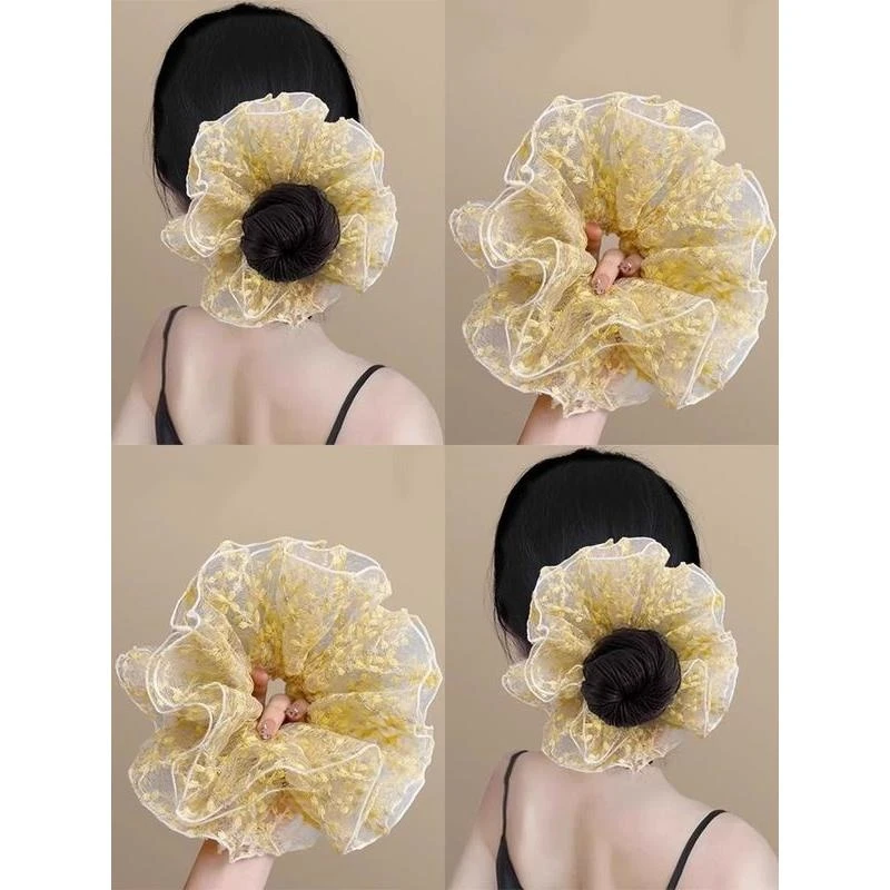 杏花微黄~特大号多层黄色雏菊大肠发圈头花发绳花朵头绳旅行发圈
