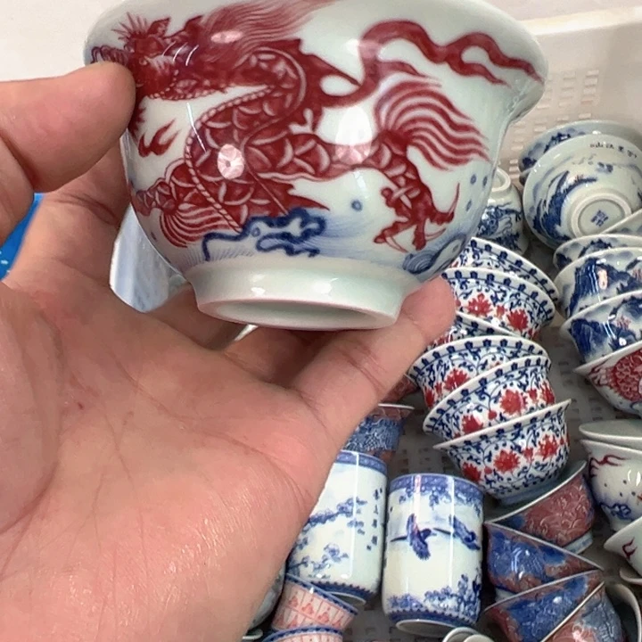 瓷片白青花釉里金鱼化龙压手杯主人杯全品