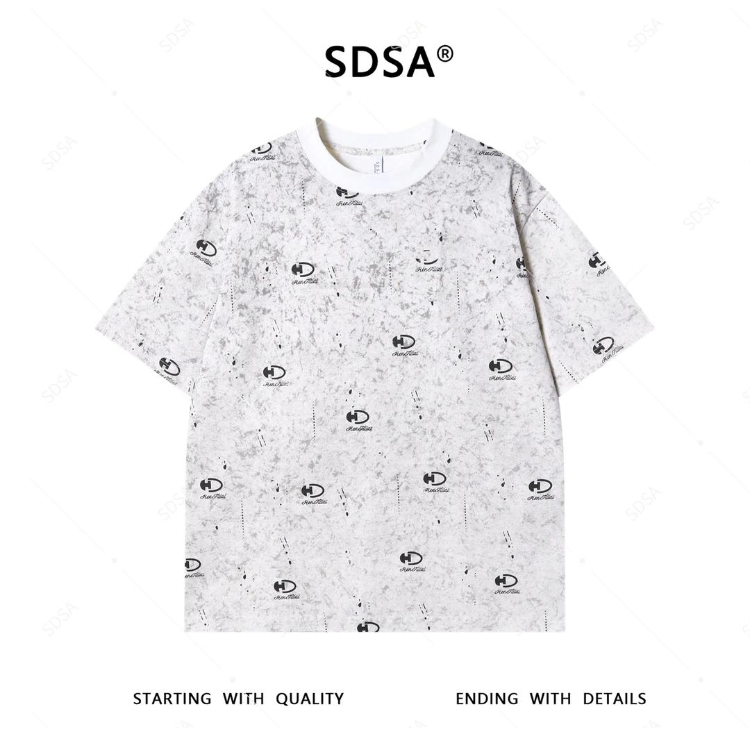 SDSA夏季新款男士痞帅扎染字母印花设计短袖T恤百搭圆领时尚上衣
